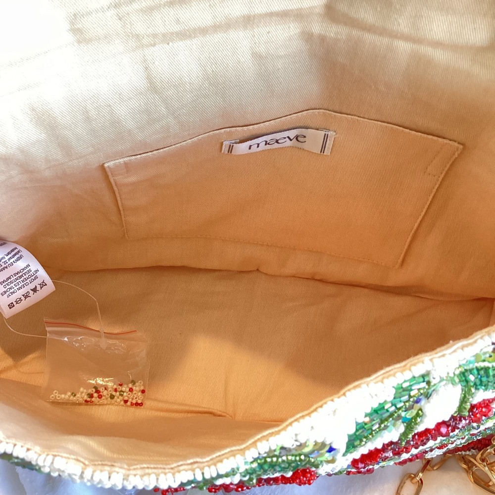 🍒Anthropologie Oversized Beaded Shoulder Bag Maeve Purse Novelty Gold Chain NEW - Picture 13 of 16